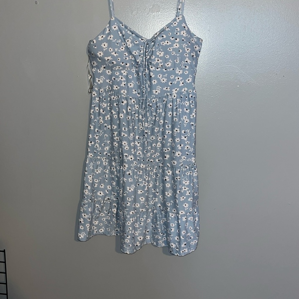 White and blue floral dress